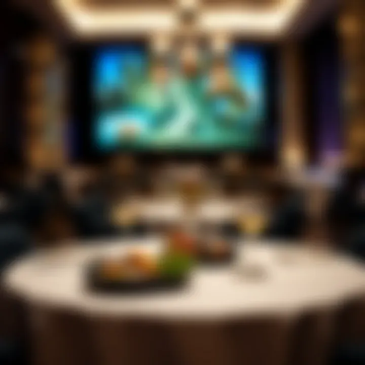 An elegant dining area within The Palms featuring gourmet culinary dishes