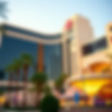 The exterior view of The Palms resort showcasing its unique architectural design