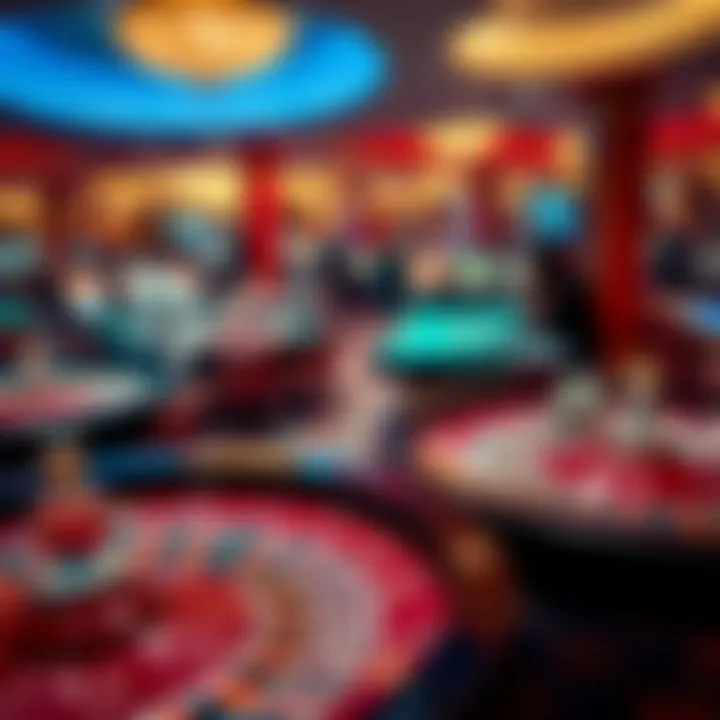 Roulette Tables on a Casino Floor A bustling casino floor with roulette tables in action