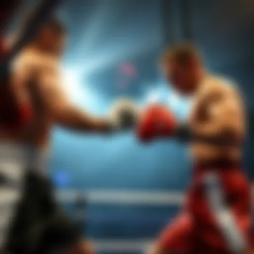 A boxing match in action showcasing two fighters.