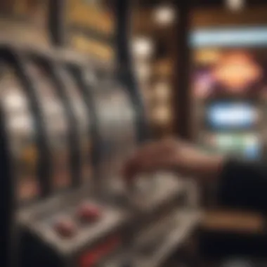 Close-up of a player's hand interacting with a modern slot machine