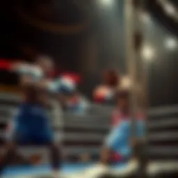 Dynamic clash of fighters in the ring