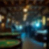Rustic Western saloon interior with gaming tables